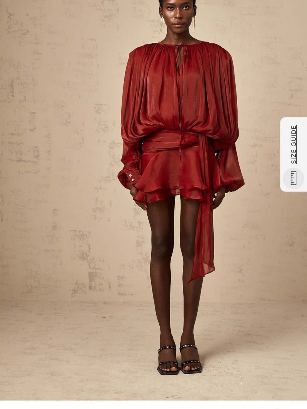 Silky Red Long-Sleeve Mini Dress - Picture 4 of 6